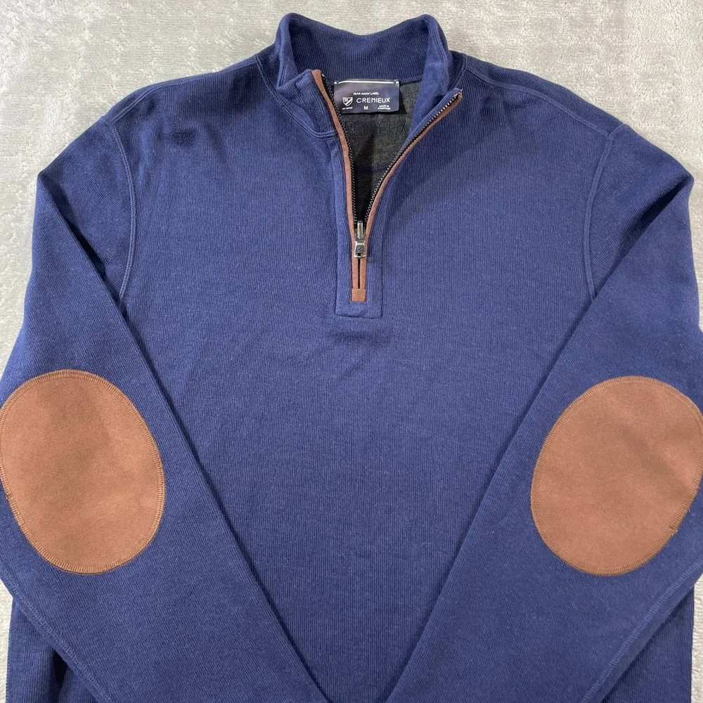 Cremieux Reversible Quarter Zip Pullover Mens Medium Blue Elbow Patches Office